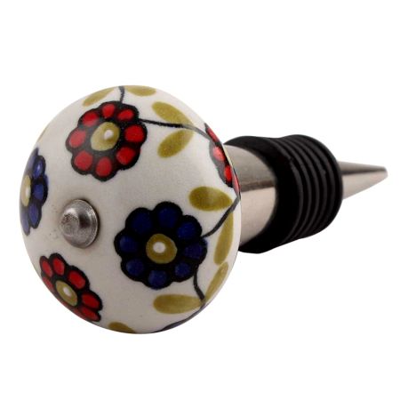 Blue Red Sunflower Ceramic Wine Stopper (Pack Of One Piece)